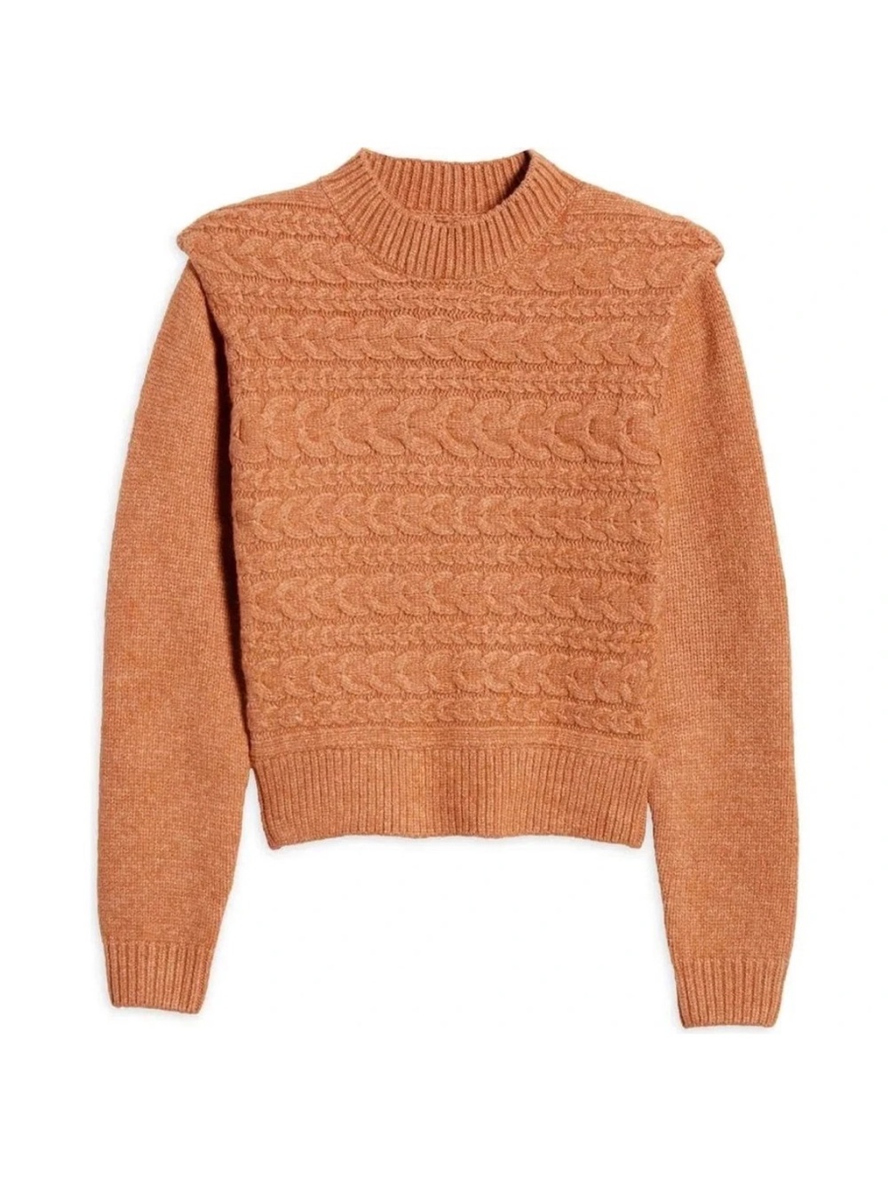 Blank NYC Sweater Top Women's Size Small Cable Knit Shoulder Pads Terra Cotta